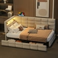 thumbnail image 1 of Upholstered Twin Size Daybed with Storage 2 Drawers and Charging Station, Day Bed Frame with LED Lights and Storage Headboard, No Box-Spring Needed, Beige, 1 of 8