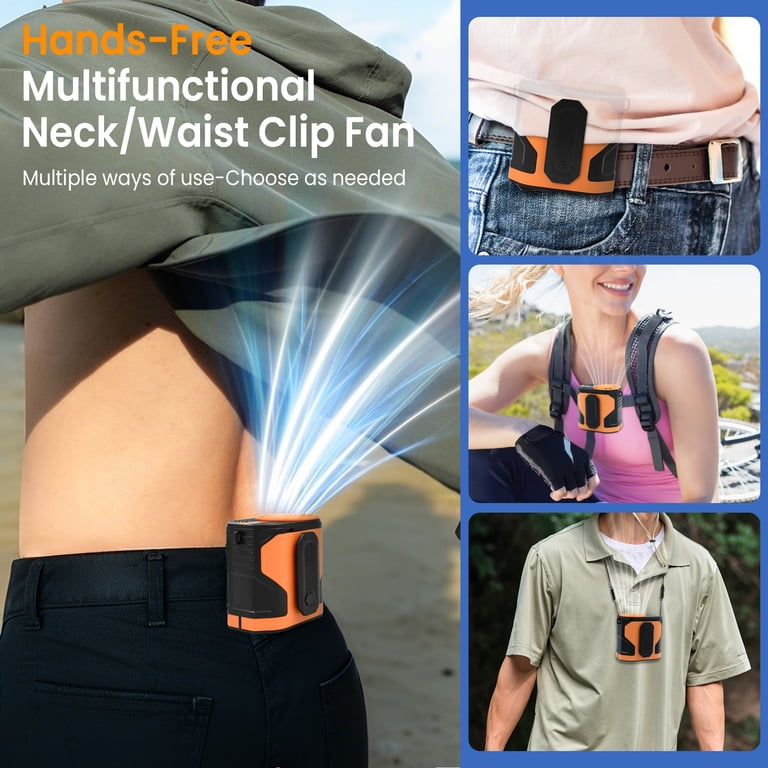 Portable Waist Fan Clip On Belt Under Shirt W/LED Display & Flashlight, 8000mAh Battery Powered, Rechargeable 5-Speed 14600RPM Personal Cooling Fan For Construction, Warehouse, Outdoor Jobsite,Black