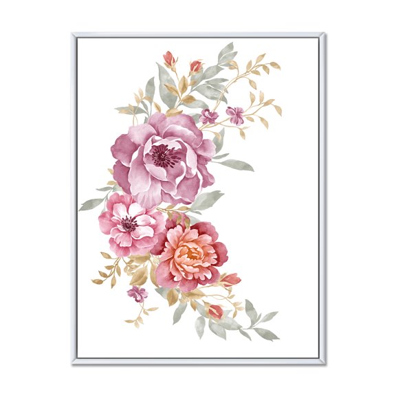 Designart 'Bouquet of Purple and Pink Flowers III' Farmhouse Framed Canvas Wall Art Print