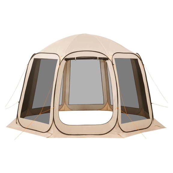 Screen House Tent 12x11 ft, 10-12 Person Pop Up Tent, Portable Screened Canopy with Carry Bag, Netting Sides, Stakes for Backyard, Patio, Outdoor Beige