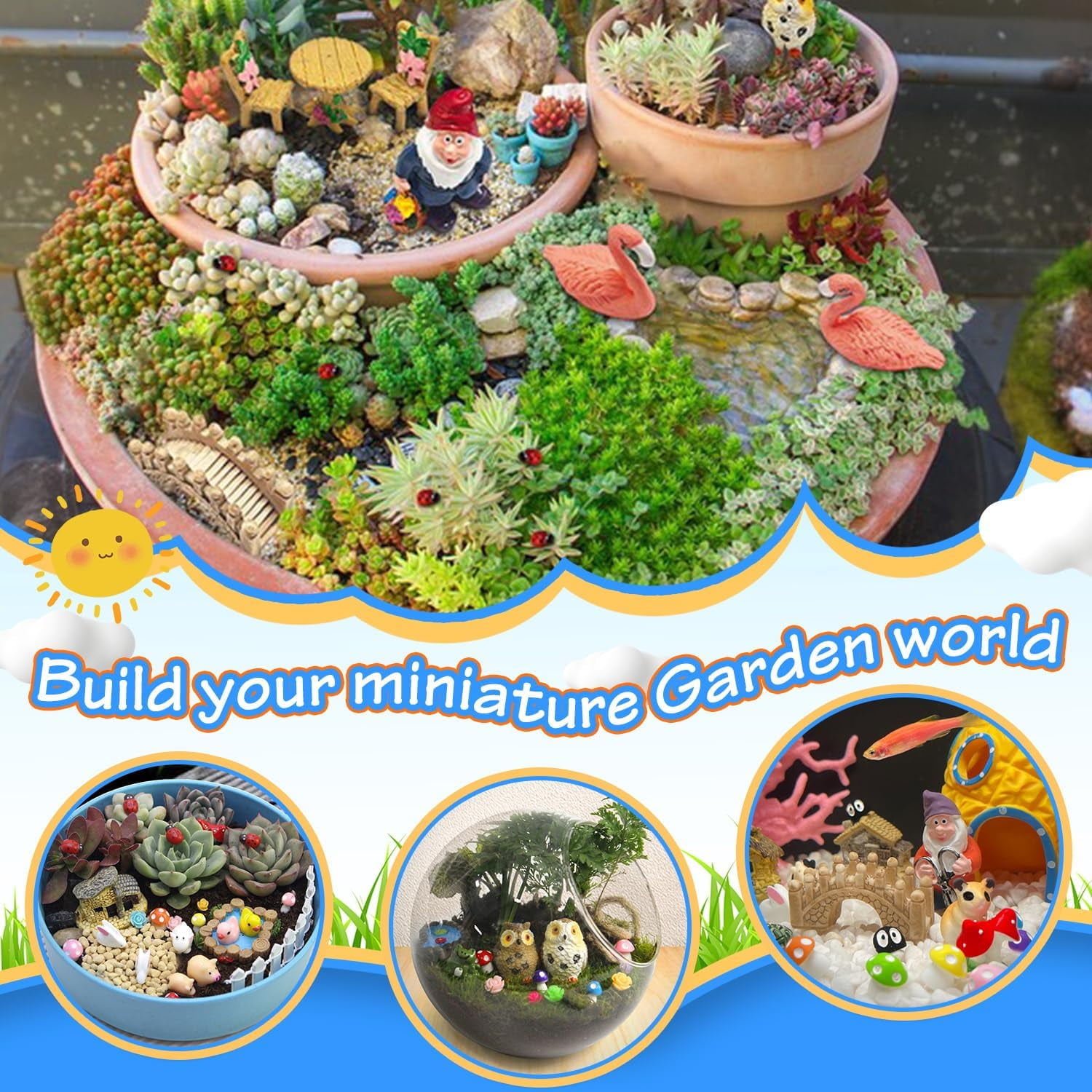Tardigrade 200 Pcs Fairy Garden Accessories, Fairy Tiny House Miniature Figurines Outdoor