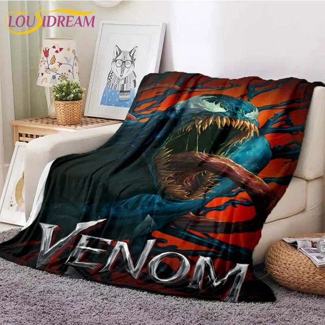 Manta de franela de película 3D v-venom, manta de lana súper suave, mantas de tiro de dibujos animados para dormitorio, sofá, sofá, regalo