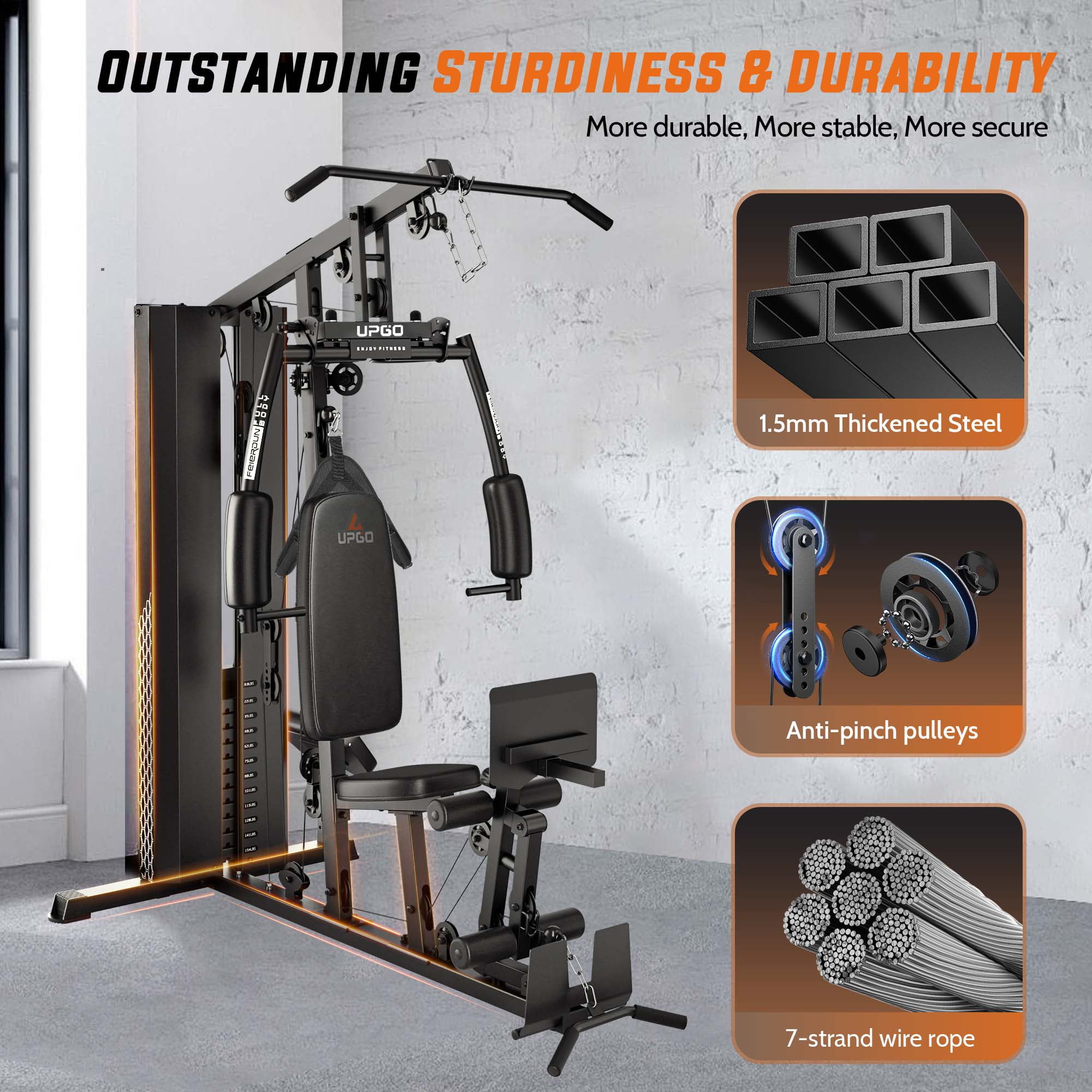 UPGO Home Gym Equipment Multi Functional Workout Equipment with 154LBS Weight Stack for Leg Press LAT Pull Down Chest Presses Walmart