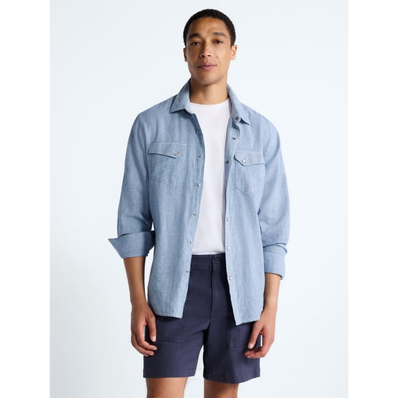 Free Assembly Men's Linen Blend Western Shirt, Sizes S-3XL