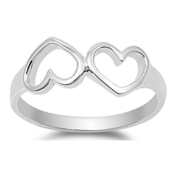 925 Sterling Silver Double Hollow Hearts Ring Size 10