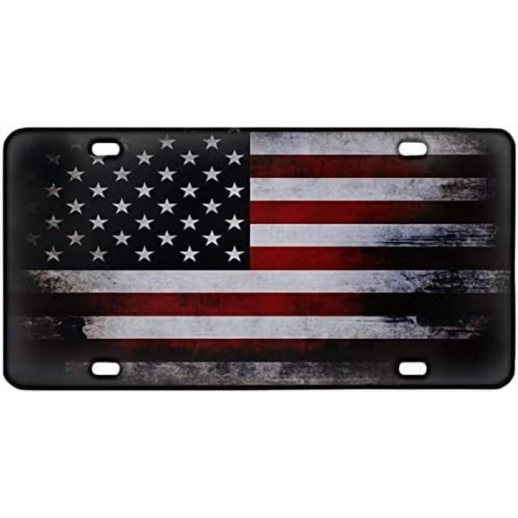 American Flag Vanity License Plates for Front of Car, Decorative Aluminum Metal License Plate Cover, Patriotic Car Tag, USA Flag Design - 6 x 12 Inch