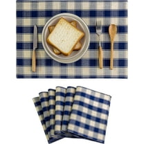 Farmhouse Placemats Set of 6 Machine Washable Place Mats for Kitchen Table Mats, 12 x 18 inches, Checker Plaid, Navy Blue