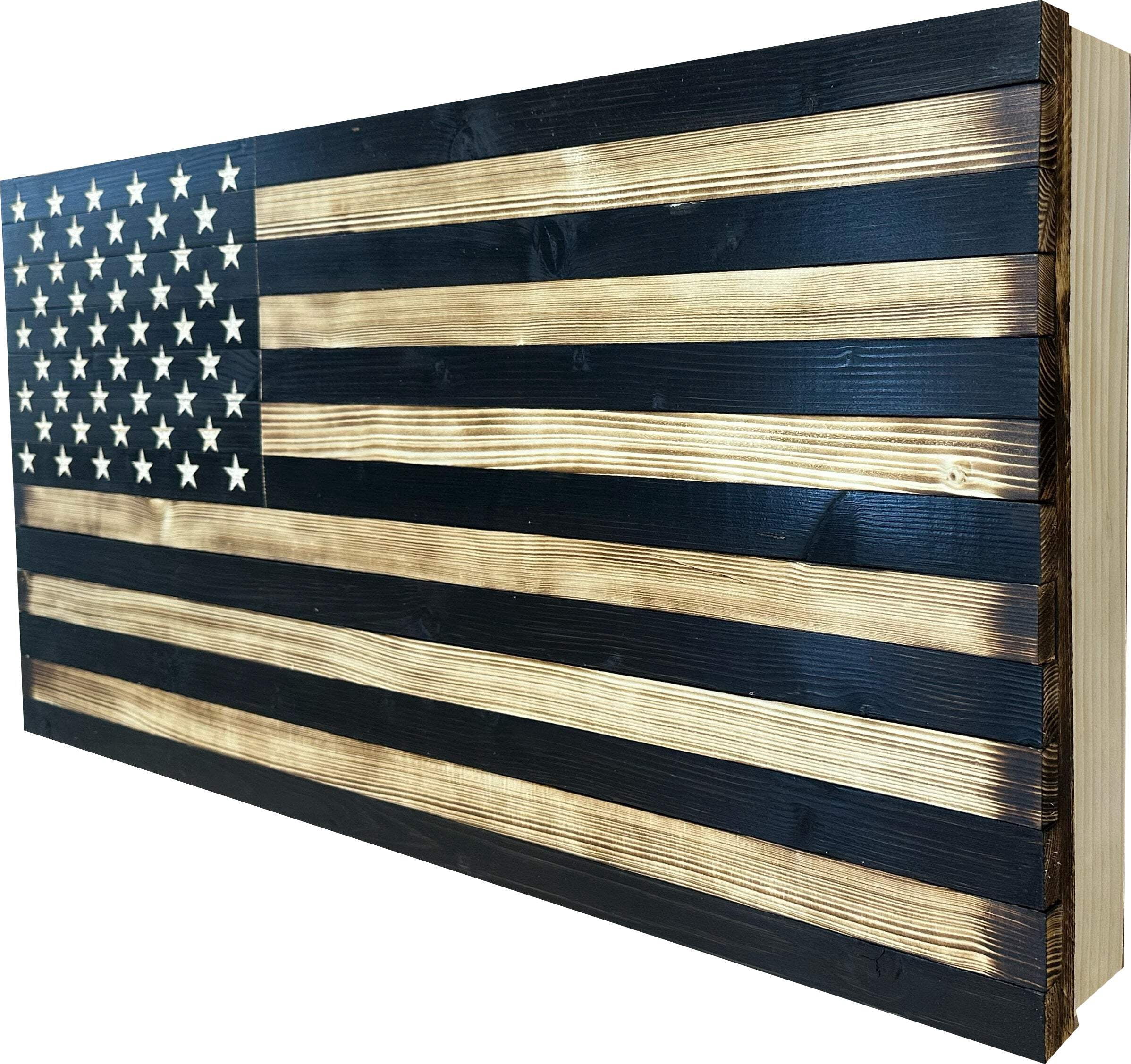 Wood American Flag Black 3-4 Gun Safe Magnetic Lock Secure Access Pistol Rack By Bellewood Designs