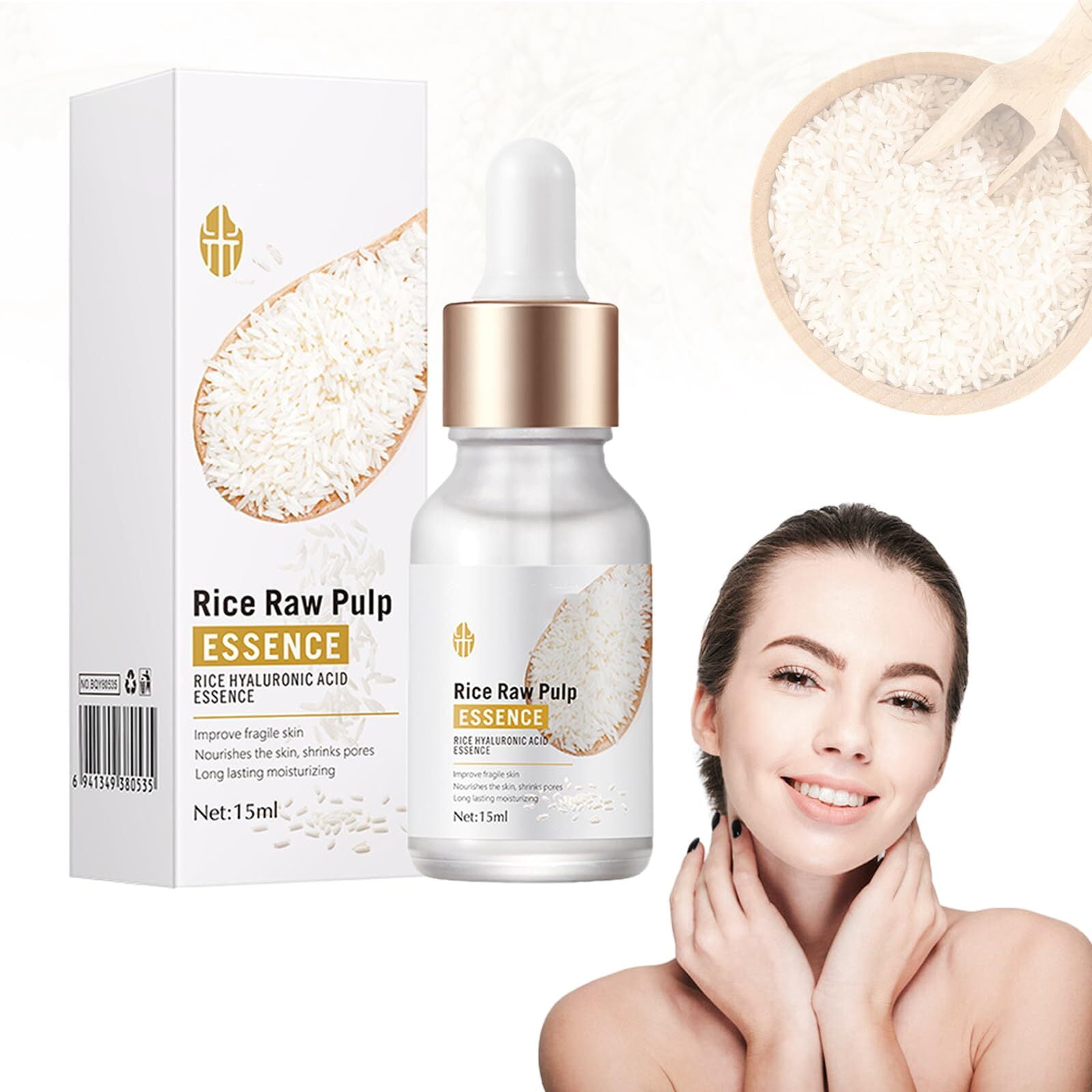 White Rice Serum for Face, Rice Row Pulp Essence 15ml, White Rice Skin