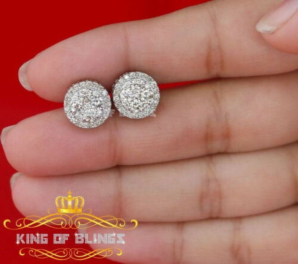 King of Bling's 1.25ct Diamond Stud Round Earrings for Women White Sterling Silver stud for men