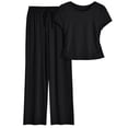 thumbnail image 3 of SUNBS 2 Piece Outfits Matching Summer Sweatsuit Lounge Set Womens Wide Leg Pants Side Ruching Crop Top, 3 of 7