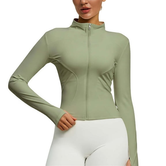 STETMN Women's Slim Workout Jackets Full Zip Fleece Lined Yoga Coat Crop Athletic Jacket with Thumb Hole