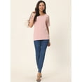 thumbnail image 3 of Unique Bargains Women's Short Sleeve T Shirts Basic Knit Tops Loose Solid Color Blouse L Pink, 3 of 6