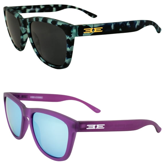 Epoch Eyewear Vibe Polarized Sunglasses Women Men 2 Pairs Blue Demi w/Smoke Flash Mirror Lens & Purple w/Blue Mirror Lens