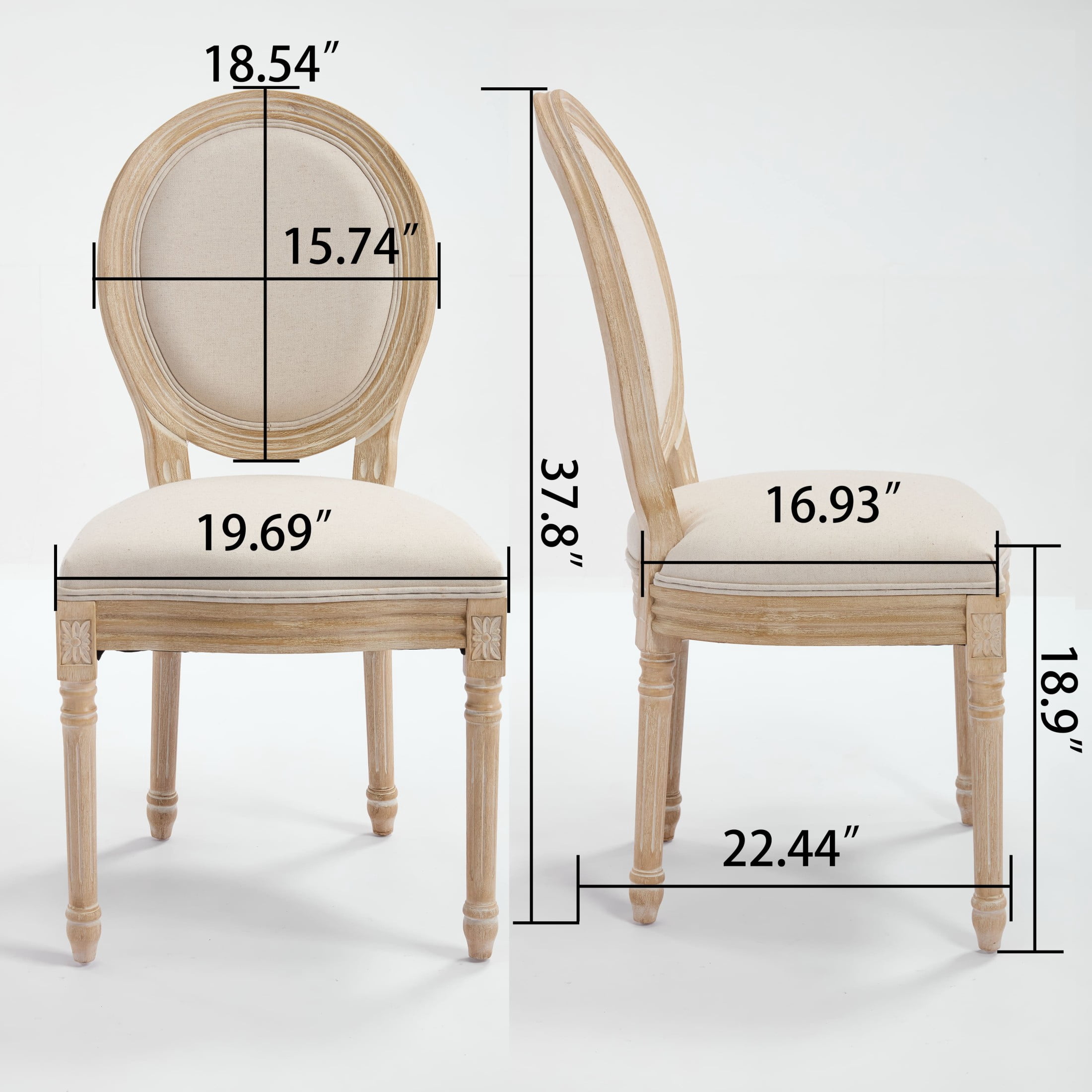 Noble House French Country Upholstered Dining Chair with Cushion Back and Solid Wood Base, Beige & Natural, Set of 2