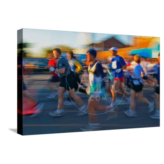 Marathon runners in Columbus Ohio on a sunny Sunday morning, Figurative Stretched Canvas Wall Art Sold by Art.Com