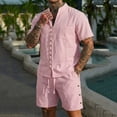 thumbnail image 6 of Tawop Men Sets Men Solid-Color Casual Loose Sports Pocket Elastic-Waist Shorts Standing Collar Short Sleeve Pocket Blouses Top Set Pink Xxl, 6 of 9