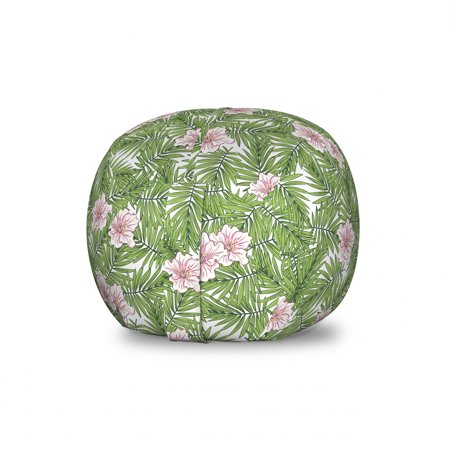 Tropic Storage Toy Bag Chair  Aloha Foliage Botanical Art with Flowers on Leaves  Stuffed Animal Organizer Washable Bag  Small Size  Olive Green Blush  by Ambesonne