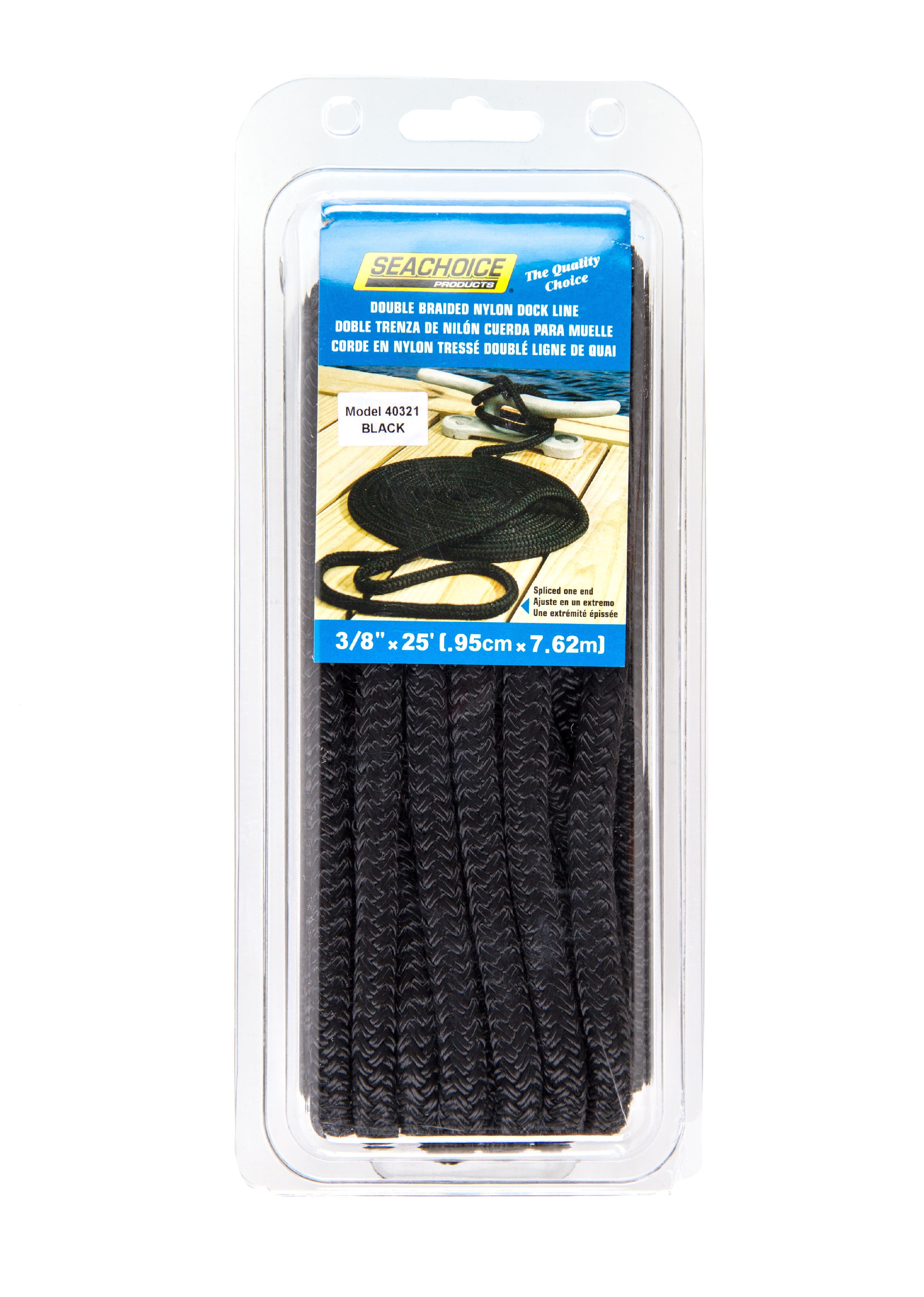 Seachoice Double Braided Boat Marine Nylon Dock Line Rope 3//8/" x 25/' Black 40321