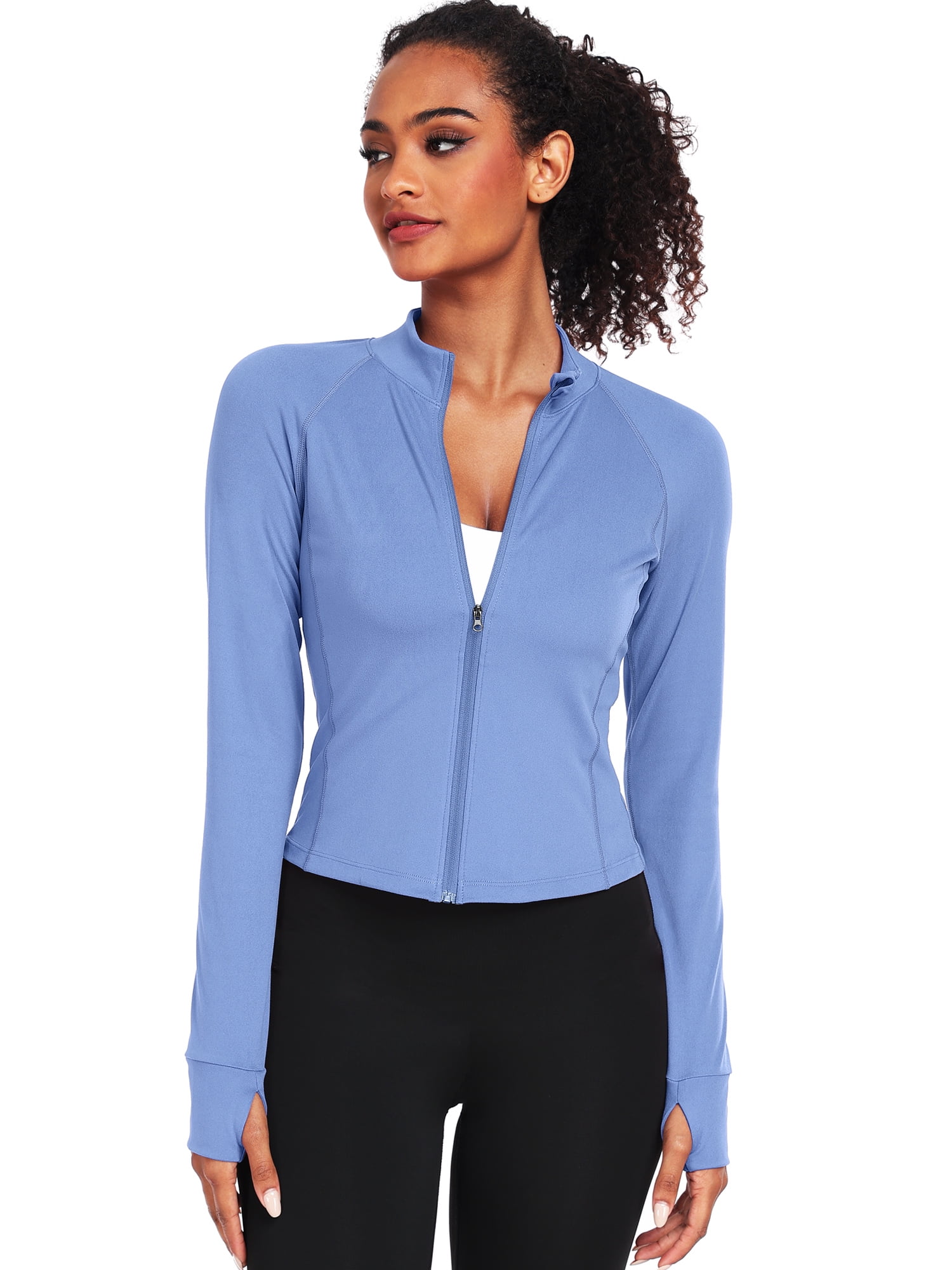 NELEUS Womens Athletic Jackets Zip Up Yoga Workout Jacket Short Coat Slim Fit With 2 Inner Pockets,Blue,US Size L