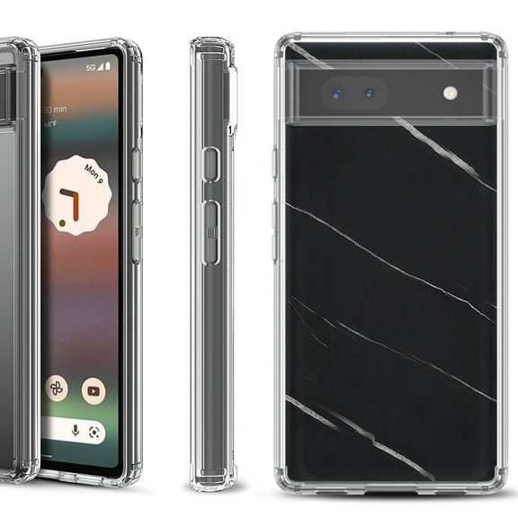Shockproof Bumper Phone Case for Google Pixel 6a, by OneToughShield ® - Marble / Black