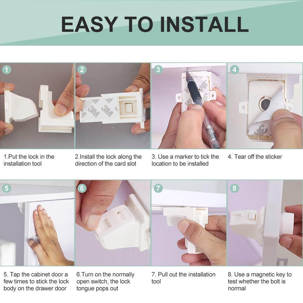 Eco-Baby Magnetic Cabinet Locks for Babies - Easy Installation (16 Pack and 3 Keys)