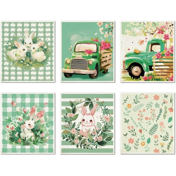6Pcs Swedish Dishcloths for Kitchen Reusable Swedish Dish Towels Absorbent Cellulose Sponge Cleaning Cloths Rags Green Rabbit Car 7.6 x 6.7 Inch Mixed Color