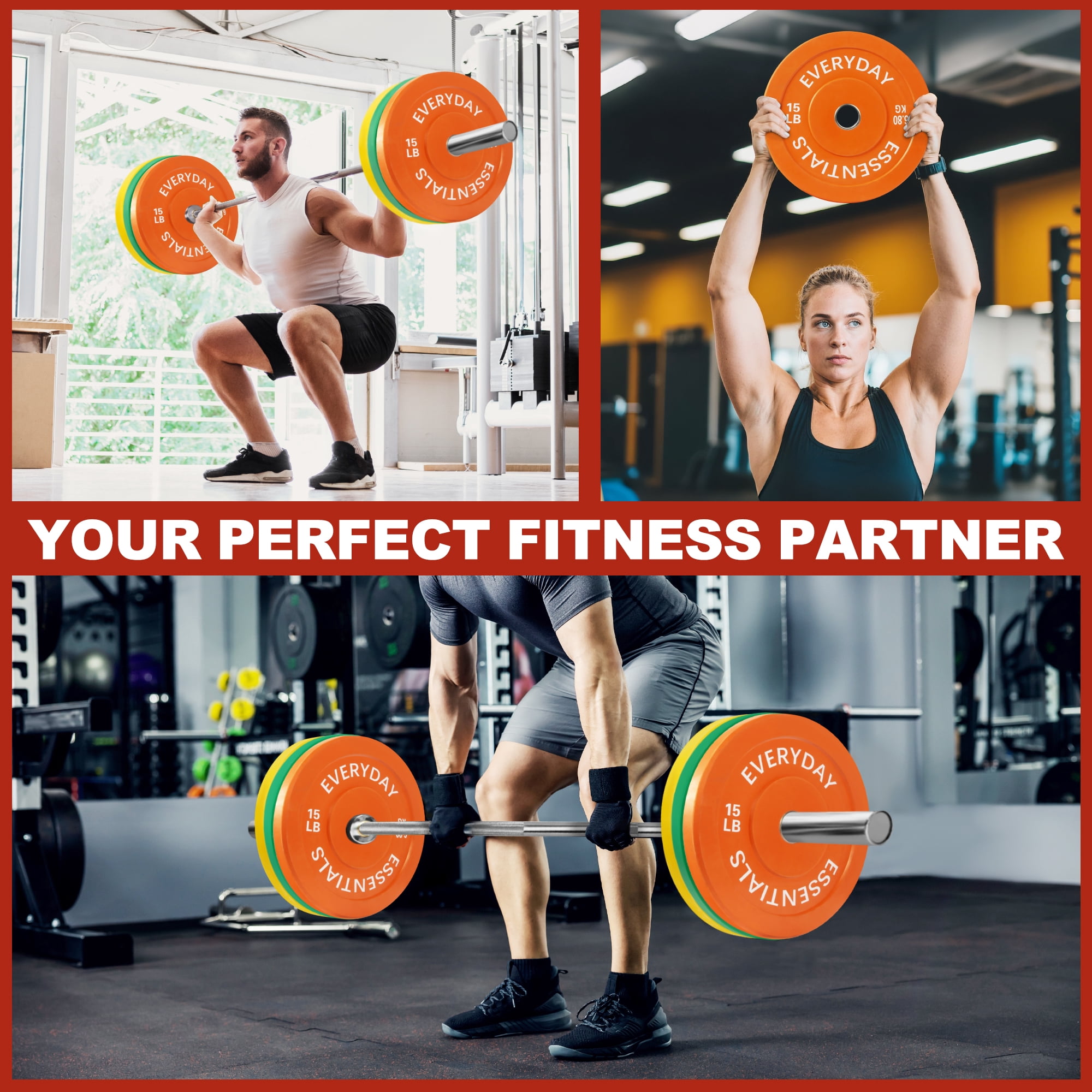 FlexWave 2-Inch Olympic Bumper Weight Plate Set，with Steel Hub, Multicolored, Multiple Sizes, for Strength Training & Home Gym