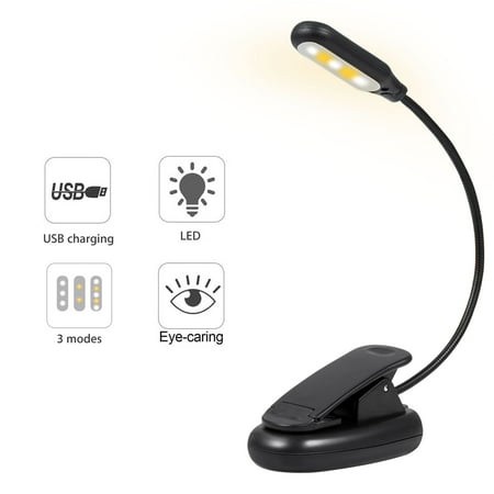 EEEKit Led Clip Reading Light, Portable Task Lamp 5 Leds Reading Lamp 3 Color Temperature, USB Rechargeable Bedside Book Light with Good Eye Protection Brightness for Reading in Bed, (Best Light Temperature For Reading)