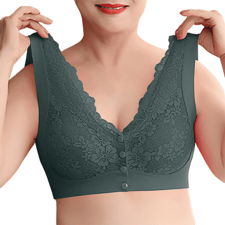 Fulorrnie Bras for Women Comfort No Underwire Supportive Bralette Front Closure Soft Cup Plunge Wirefree Bra  Green  40