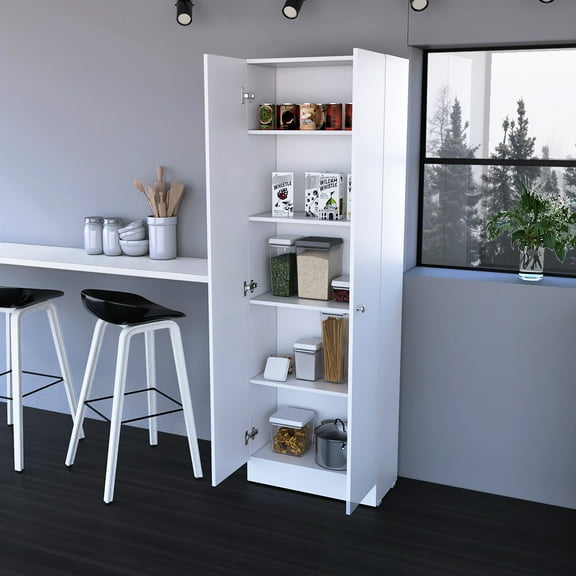 Large Double Door White Storage Cabinet With 5 Shelves, 70.8" H X 23.6" W 11.8" D, Easy Assembly Required, Manufactured Wood In For - 72.77"h 23.48"w 11.45"d, Shelves Included, To Put Together,