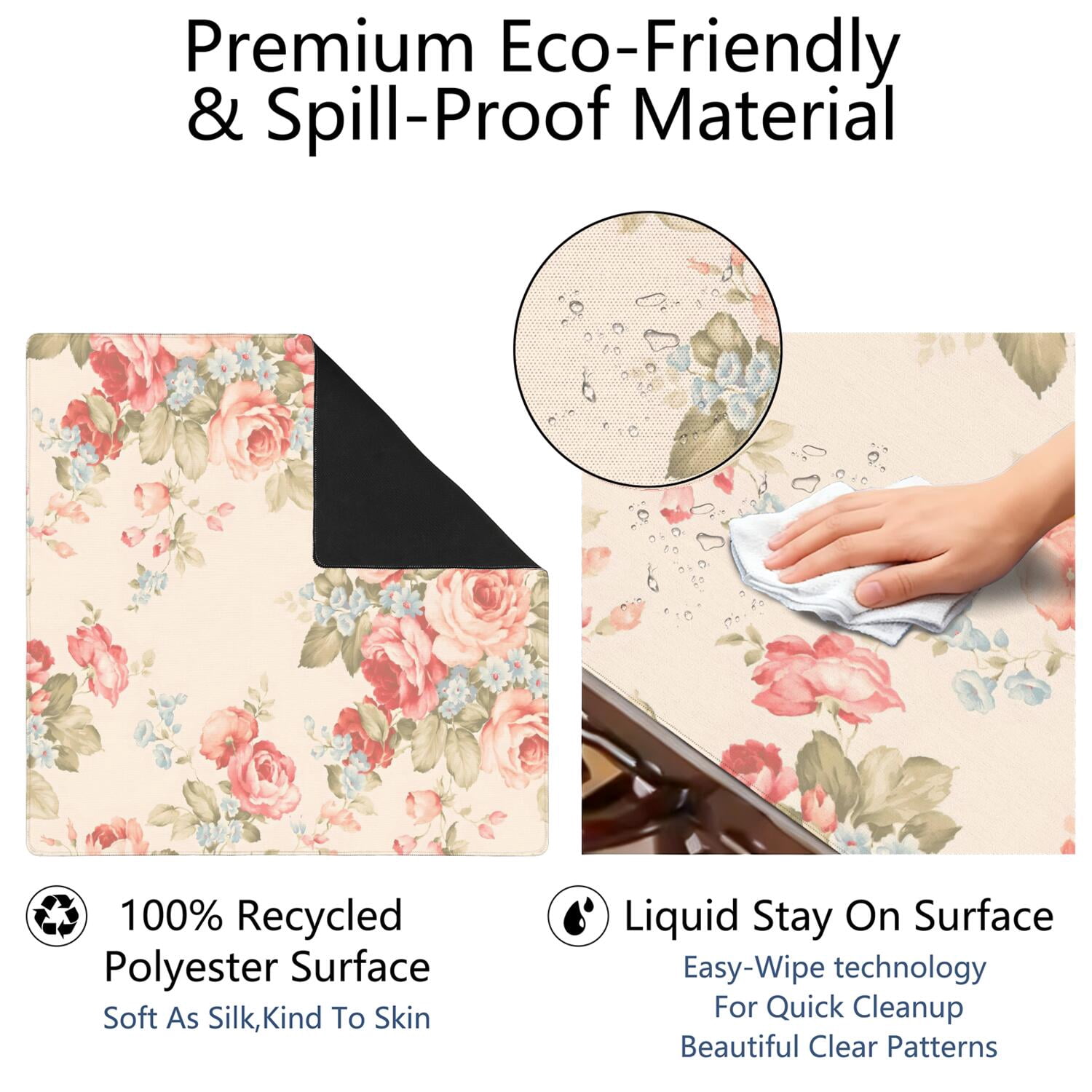 Extra Large Floral Pattern Anti-Slip Game Mat 31.5x31.5 Inch Rubber Mahjong Surface with Noise Reduction for Playing Tiles Cards and Board Games