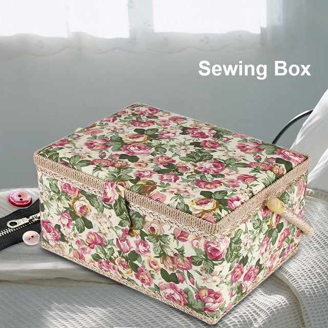 Sewing Box Sewing Basket Craft Box Storage Box Fabric Floral Printed Sewing Basket Craft Box Household Sundry Storage Organizer With Handle