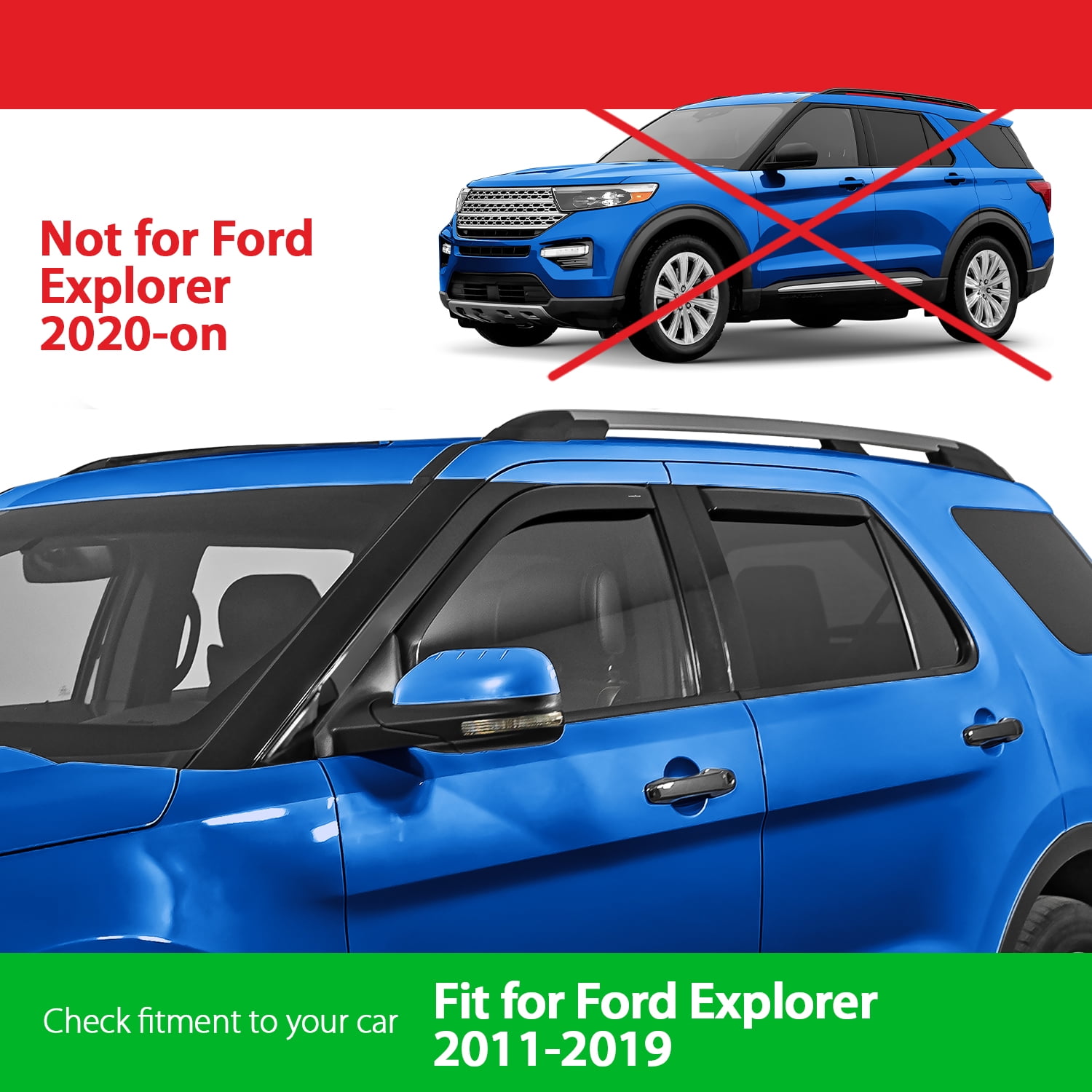 Goodyear Shatterproof in-Channel Window Deflectors for Ford Explorer 2011-2019, Rain Guards, Window Visors for Cars, Vent Deflector, Car Accessories, 4 pcs - GY003435LP