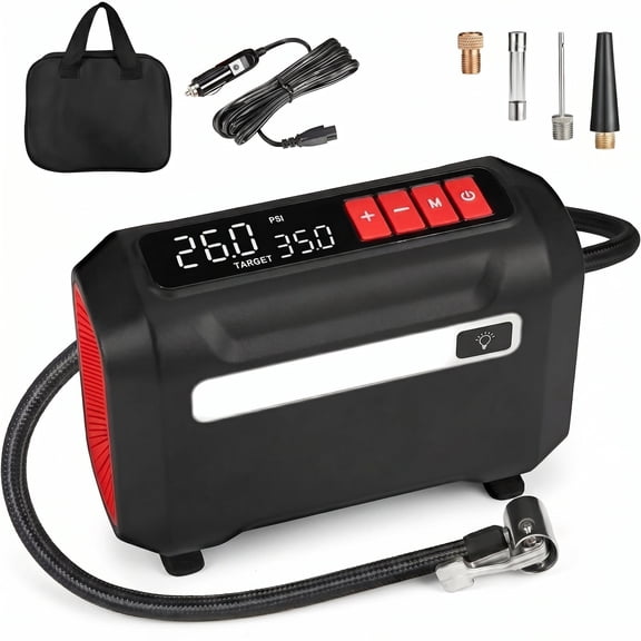 1-Pack 12V Portable Tire Inflator Air Compressor, 150PSI Dual Digital Display Auto-Stop, for Car, Bike, Ball, with Carrying Bag