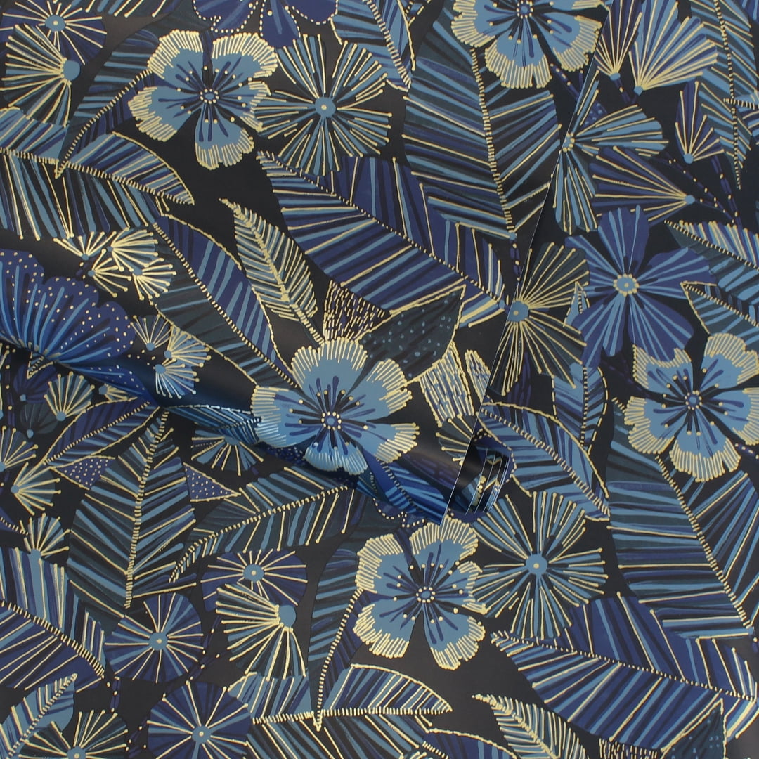 Tempaper Metallic Bloom Blue Peel and Stick Wallpaper, 20.5" x 16.5'