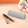 thumbnail image 4 of Leather Pen Pencil Case, Slim Pen Bag Small Pencil Pouch Lovely Stationery Bag Portable Cosmetic Bag Zipper Bag for Pen PencilsGrey, 4 of 5