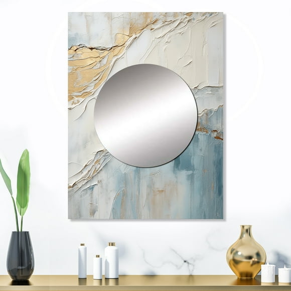 Designart "Minimalist Horizon with Beige and Grey Waves II" Coastal Minimalism Mirror Wall Decor - Coastal Beige Coastal Mirror Wall Art For Entryway - 32" x 24" Inch