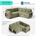 thumbnail image 2 of LINSY HOME 83" Modular Sectional Sofa with Pull Out Bed, Multi-functional Armrest & Storage Chaise, 5-Seat Pull Out Couch with Shelves, USB Ports & Cup Holders, Chenille Green, 2 of 11