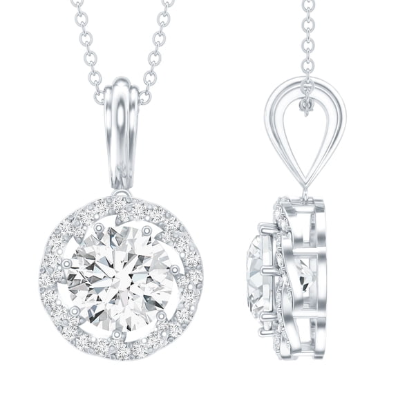 Rosec Jewels Certified Lab Grown Diamond Pendant Necklace - EF-VS Quality - Round Necklace with Chain - Ready to Gift, 925 Sterling Silver