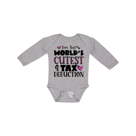 Inktastic I'm the Worlds Cutest Tax Deduction Pink Hearts Boys or Girls Long Sleeve Baby Bodysuit