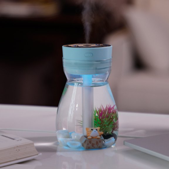USB Portable Humidifier with Makeup Mirror and LED Light, 380ml Aroma Diffuser Cool Mist with Quiet Operation, Automatic Shut Off and Night Light for Bedroom Office Desk Car Travel