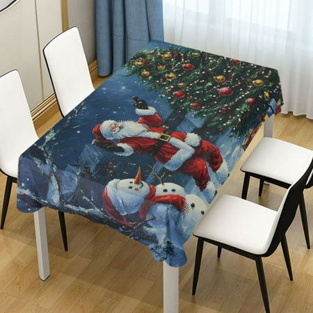 

ALAZA Santa Claus Christmas Tree Snowman Rectangle Tablecloth Tablecover Dinning Table Cloth 54 x72