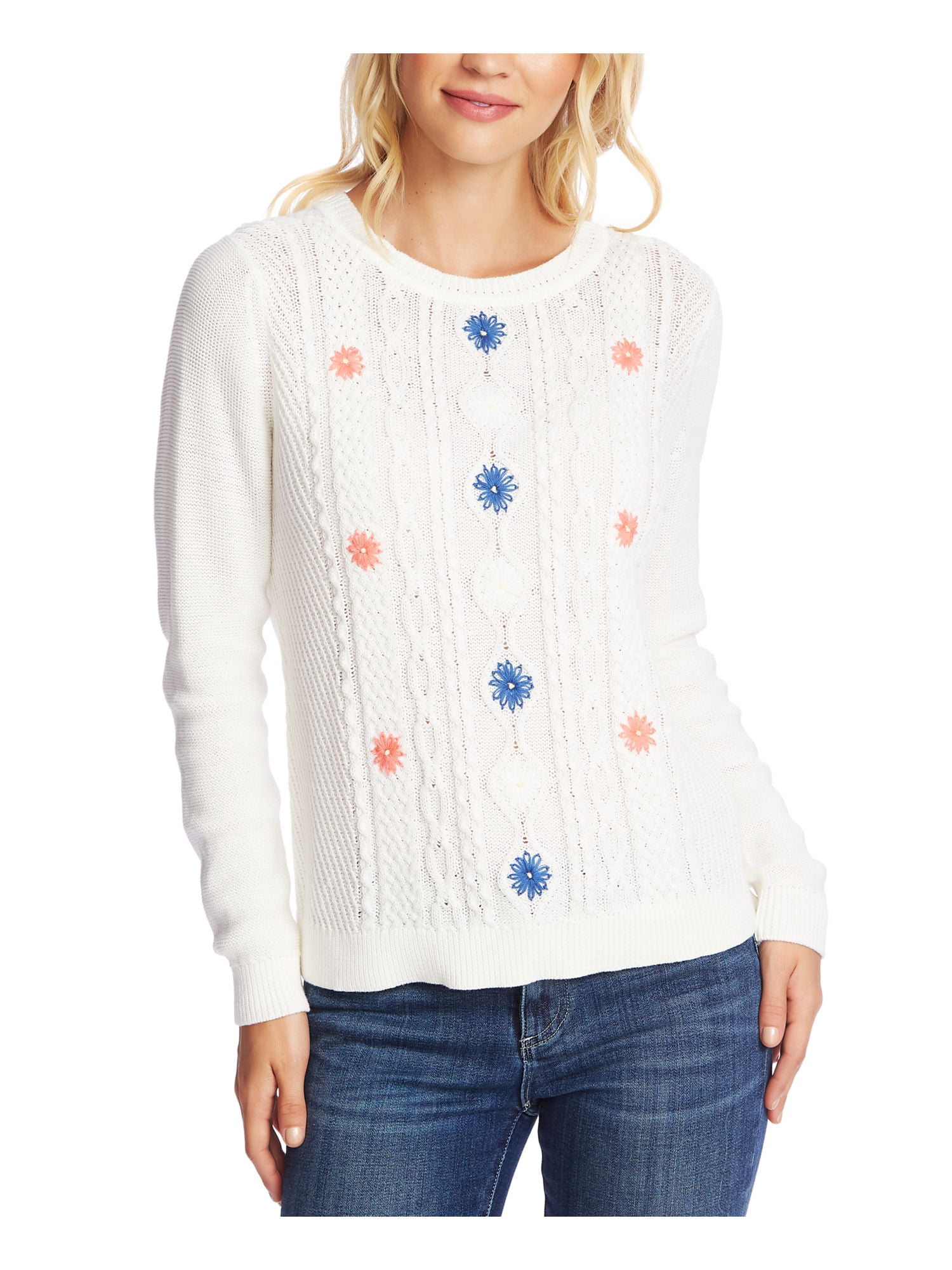 CECE Womens White Embroidered Floral 