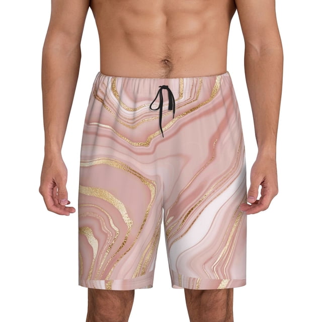 Kdxio Rose Gold Glitter Splatter Print Mens Shorts, Breathable Lounge Sleepwear Set with Elastic Waistband and Pockets-X-Large