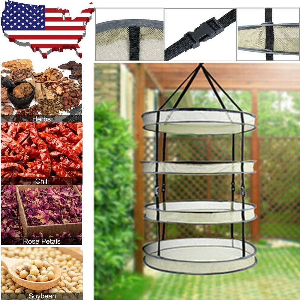 3ft 4 Layer Hanging Mesh Herb Plant Drying Rack Collapible