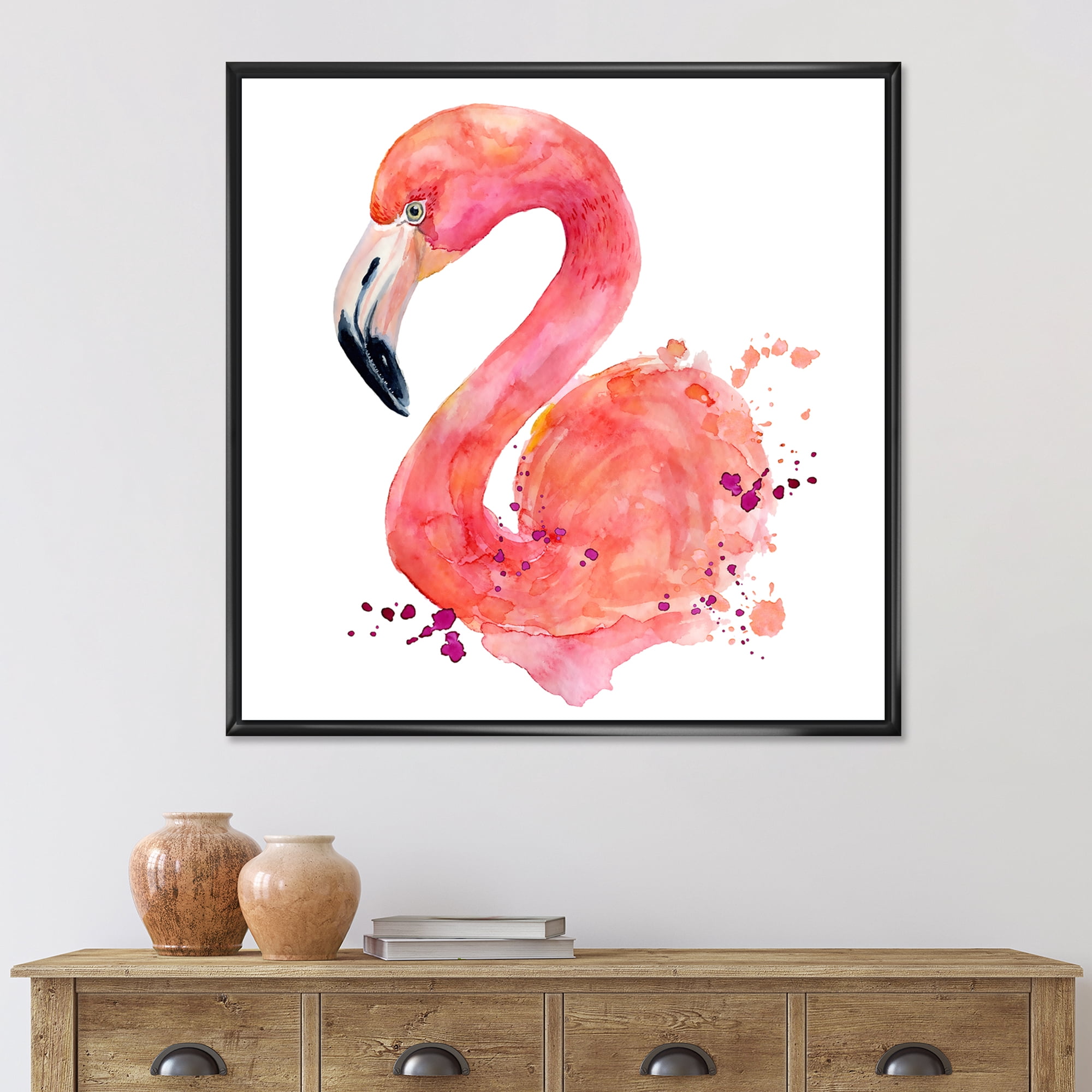 Designart 'Abstract Portrait of Pink Flamingo I' Farmhouse Framed Canvas Wall Art Print