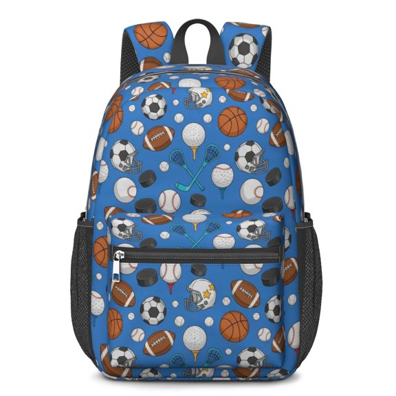 Football and Golfball Blue Pattern 17" School Backpacks for Teens,Waterproof Oxford Fabric,S-Shape Padded Straps for School,Travel,Hiking,Camping