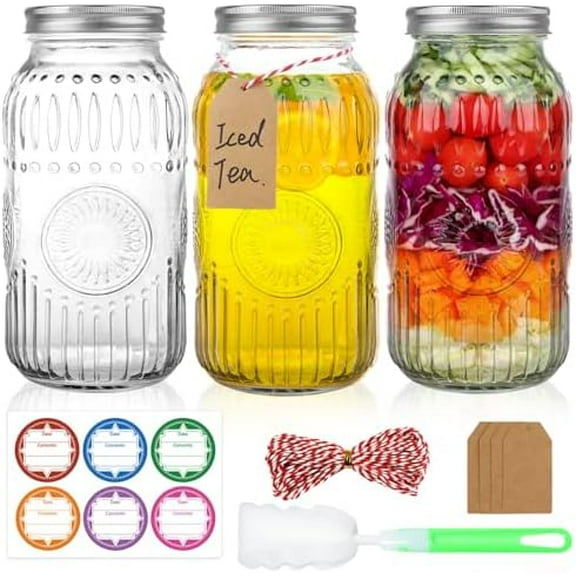 Wide Mouth Mason Jars 64 oz, 3 Pack: Large Half Gallon Jars with Airtight Lids, Clear Canning Jars for Preserving, Pickling, Fermenting, Meal Prep & DIY Crafts – Home Decor