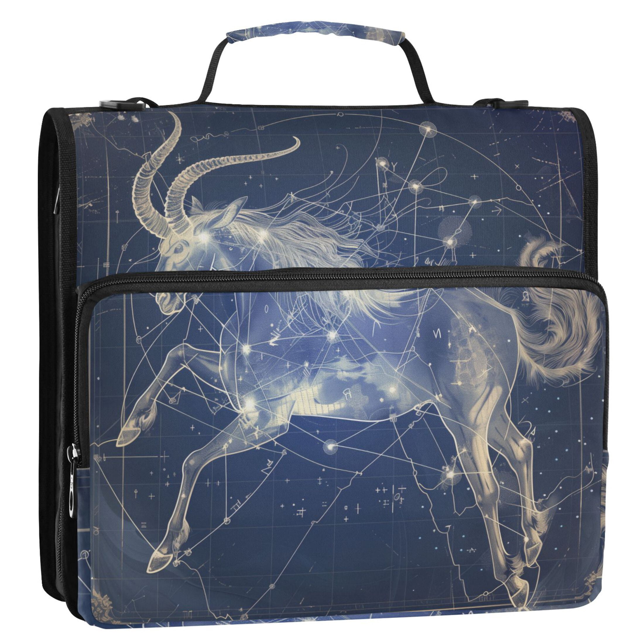 3 Ring Zipper Binder with Shoulder Strap Waterproof Trapper Keeper 2 Inch D-Ring 500 Sheets Capacity Capricornus Of Zodiac